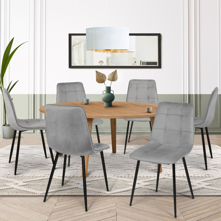 Sedie imbottite in velluto grigio chiaro con gambe in metallo x6 - MILA | ID Market