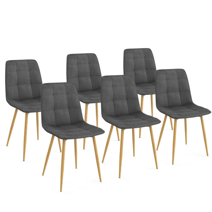 Set di 6 sedie da pranzo in velluto grigio scuro con gambe effetto legno - MILA | IdMarket