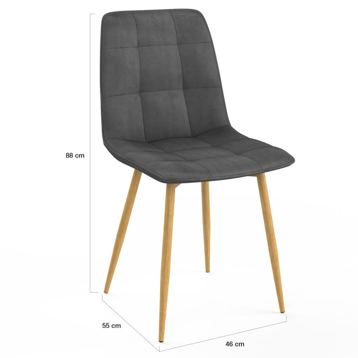 Set di 6 sedie da pranzo in velluto grigio scuro con gambe effetto legno - MILA | IdMarket