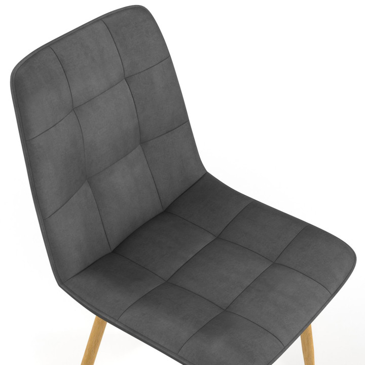 Set di 6 sedie da pranzo in velluto grigio scuro con gambe effetto legno - MILA | IdMarket