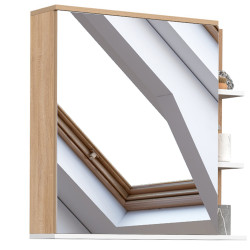 Contenitore pensile con specchio e ripiani in stile faggio - TOMI | IdMarket