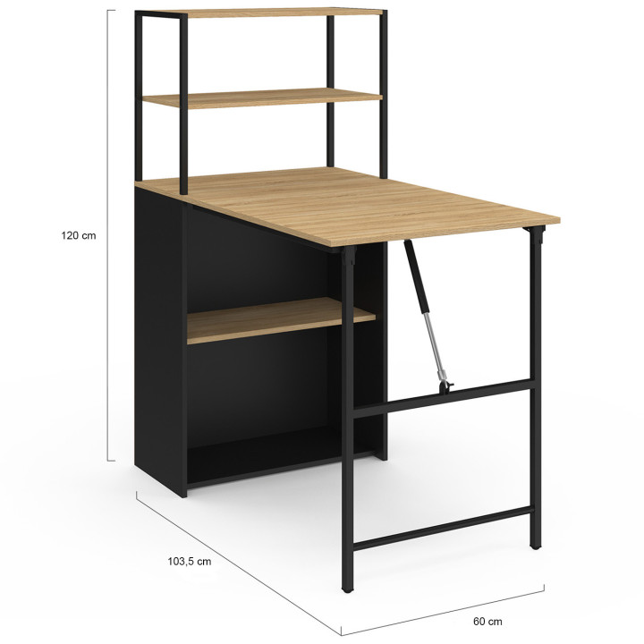 Scrivania libreria pieghevole con piano in faggio e nero - RAY | IdMarket
