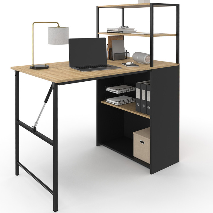 Scrivania libreria pieghevole con piano in faggio e nero - RAY | IdMarket