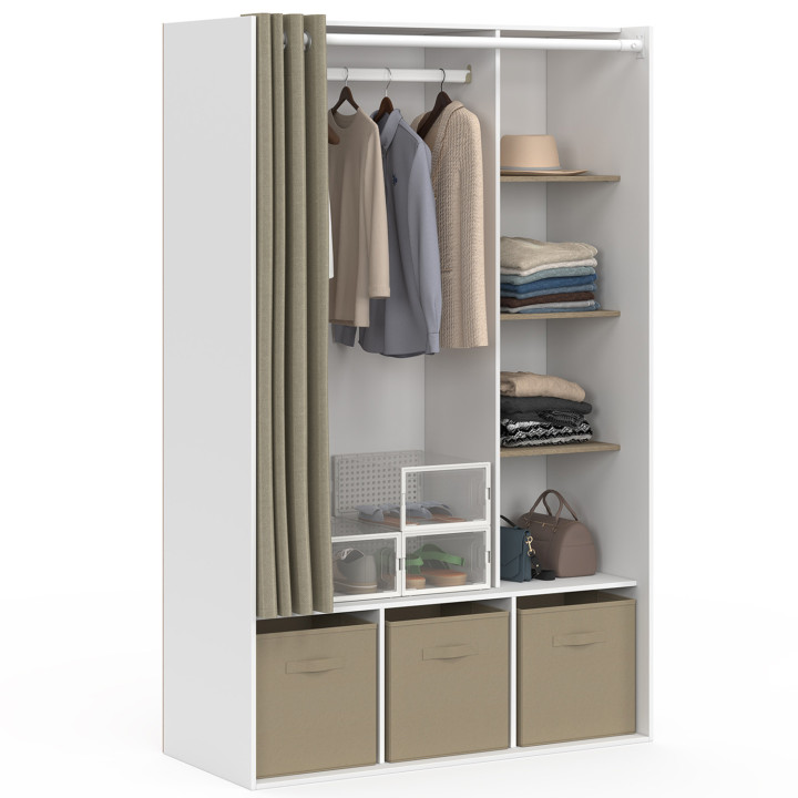 Spogliatoio bianco con scaffali, portaoggetti e tenda - DIANE | ID Market