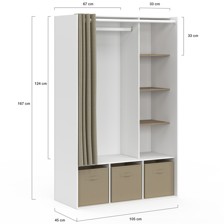 Spogliatoio bianco con scaffali, portaoggetti e tenda - DIANE | ID Market
