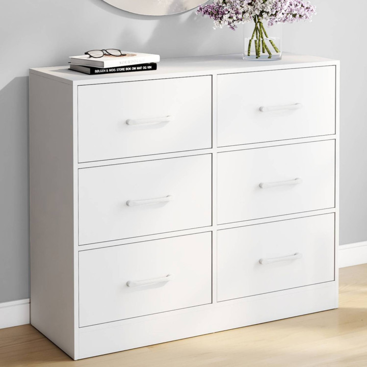 Cassettiera in tessuto a 6 cassetti da 80 cm in legno bianco - UPPAH | IdMarket