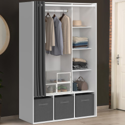 Armadio bianco con mensole e scatole portaoggetti in tende grigie - DIANE | ID Market