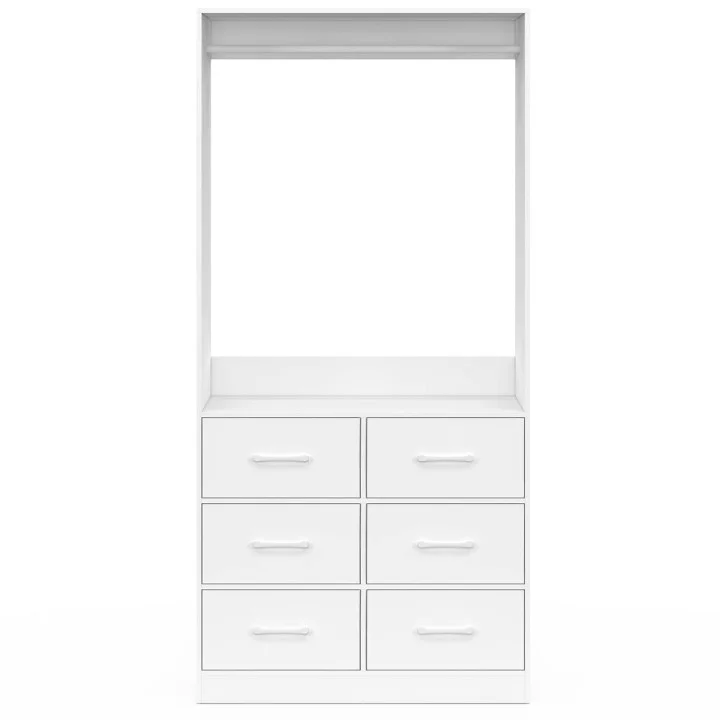 Armadio L. 80 cm con 6 cassetti in legno e tessuto bianco - UPPAH | IdMarket
