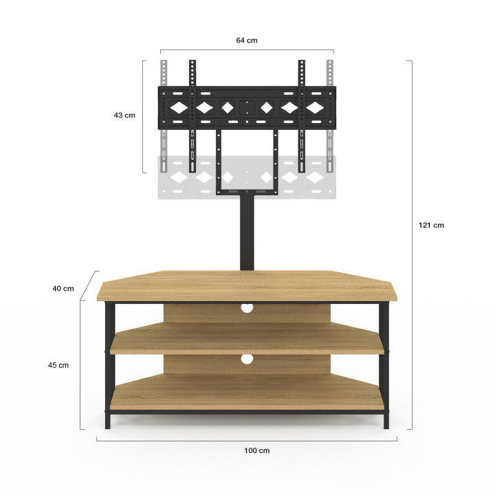 Mobile TV angolare da 100 cm con ripiani e supporto TV regolabile da 32 a 70 pollici, design industriale - DETROIT | IdMarket