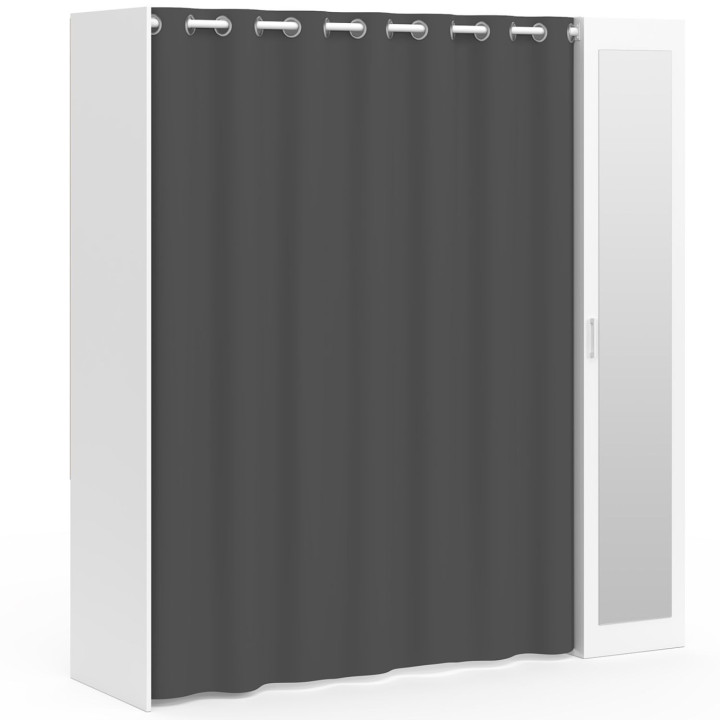 Armadio espandibile 145/170 x 50 x 180 cm bianco con ripiani + armadio doppio + specchio + tenda grigia - MERYL | IdMarket