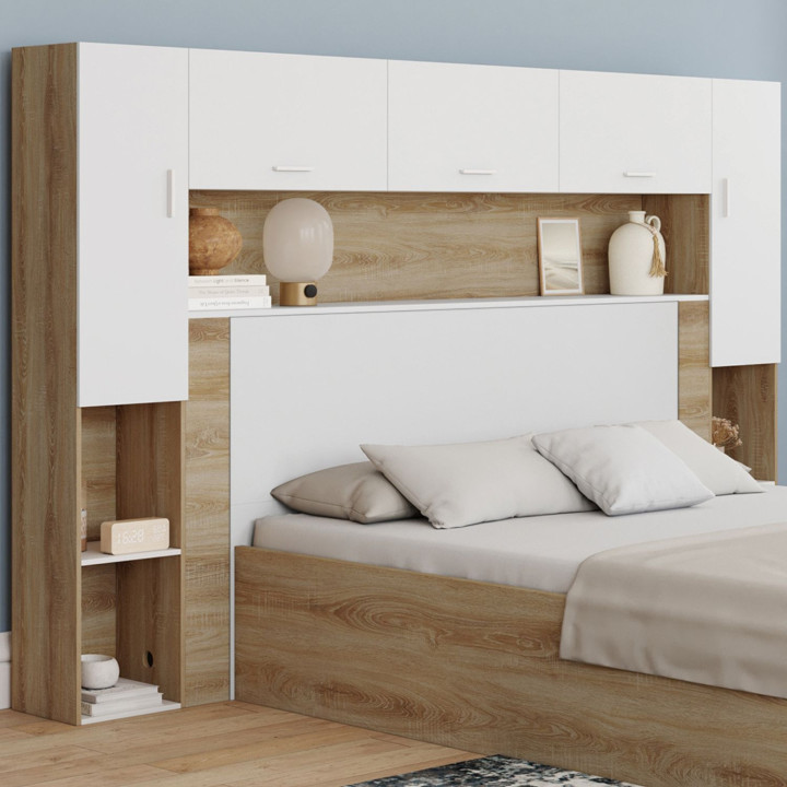 Letto a ponte da 226 cm con contenitore in legno e bianco - BRIDGET | IdMarket