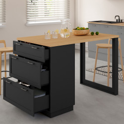 Tavolo 4 persone a isola centrale 130 cm con 3 cassetti neri e piano in legno - VITO | IdMarket