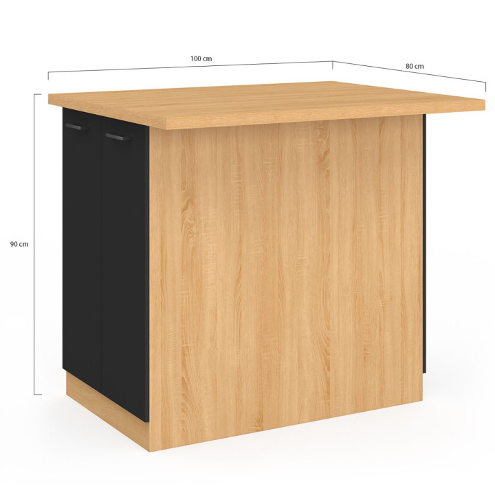 Isola da cucina economica da 100 cm in faggio e nero - IVO | ID Market