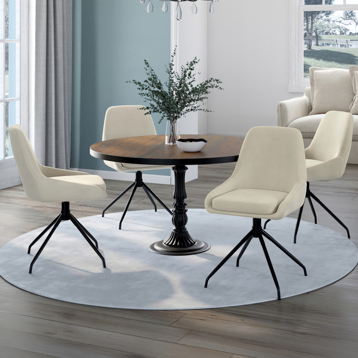 Set di 4 sedie girevoli in velluto beige con braccioli - THALYA | IdMarket