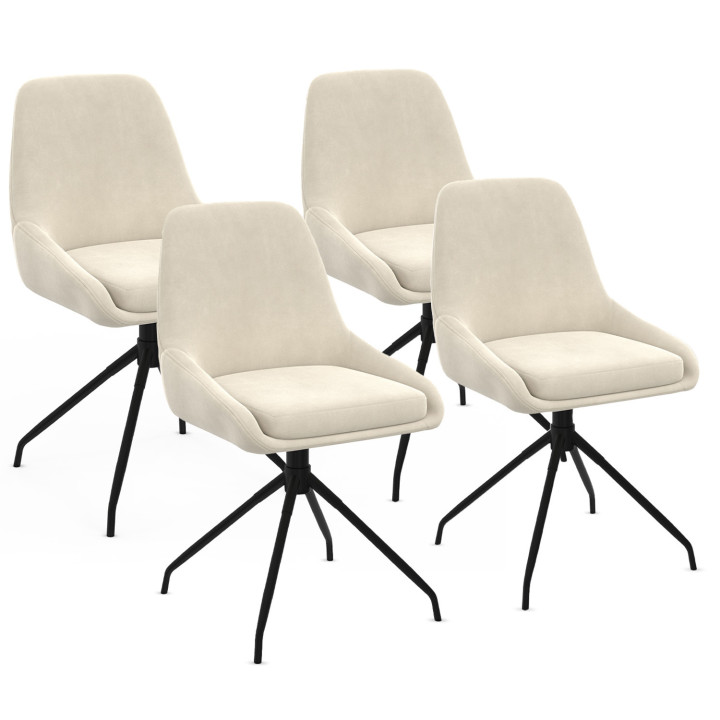 Set di 4 sedie girevoli in velluto beige con braccioli - THALYA | IdMarket