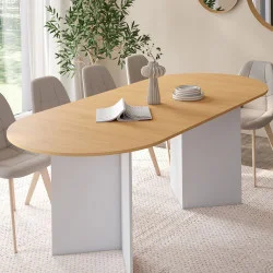 Tavolo da pranzo allungabile, 6-10 persone, piano ovale in faggio e bianco 160-200 cm - MARTHE | IdMarket