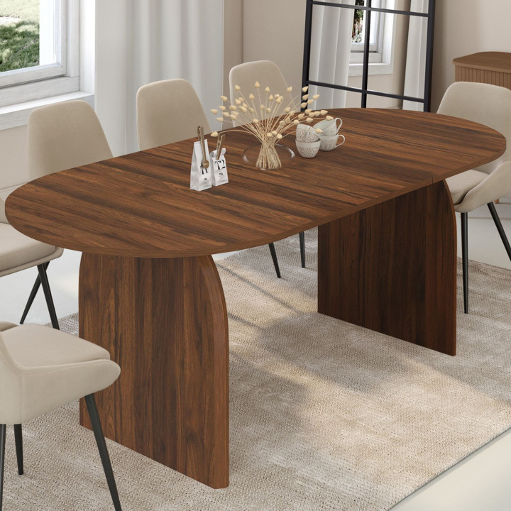 Tavolo da pranzo allungabile japandi ovale 6-10 persone noce - EDITH | IdMarket