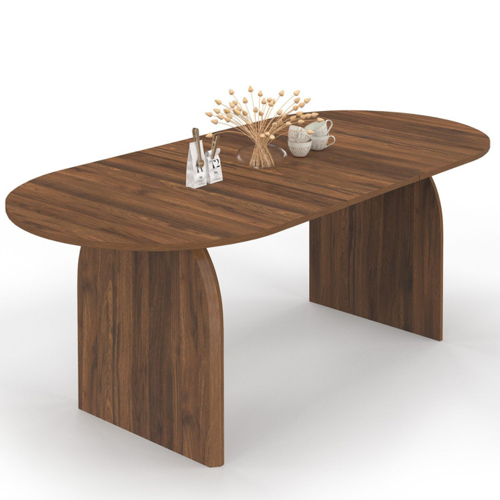 Tavolo da pranzo allungabile japandi ovale 6-10 persone noce - EDITH | IdMarket