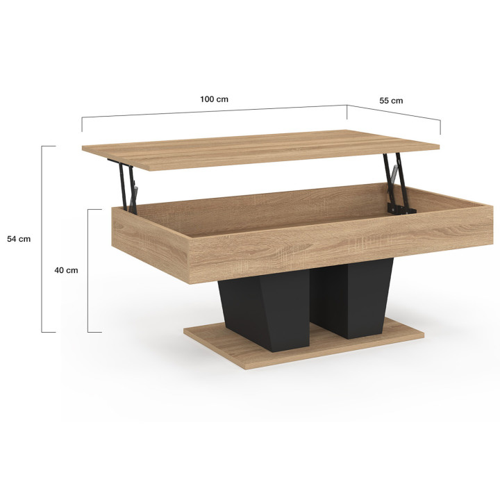 Tavolino da caffè con piano rettangolare in legno e nero sollevabile - ELIAD | IdMarket
