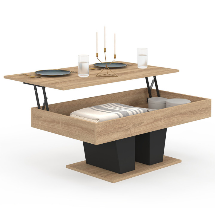 Tavolino da caffè con piano rettangolare in legno e nero sollevabile - ELIAD | IdMarket