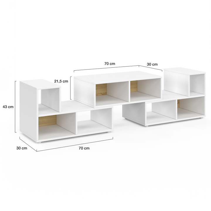 Porta TV modulare con 3 moduli multifunzionali effetto legno e bianco - LEONARD | IdMarket