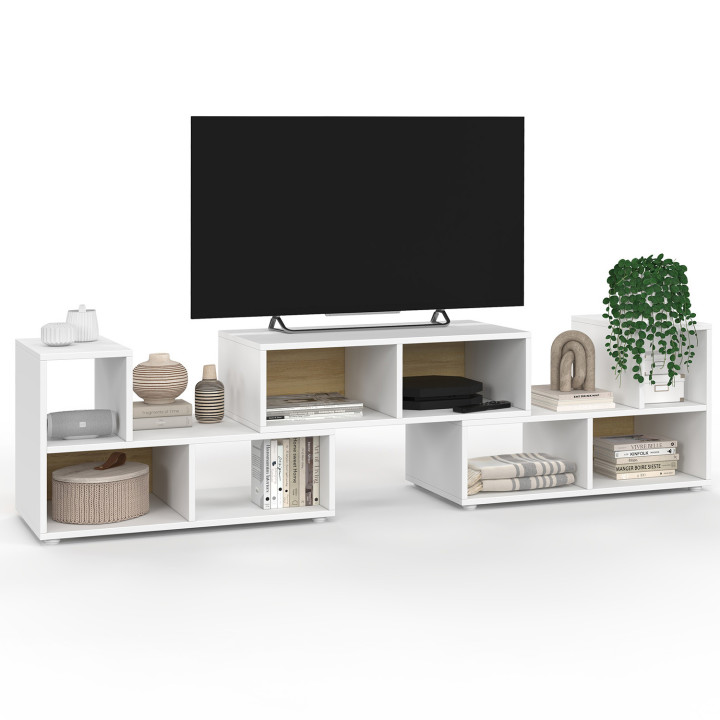Porta TV modulare con 3 moduli multifunzionali effetto legno e bianco - LEONARD | IdMarket