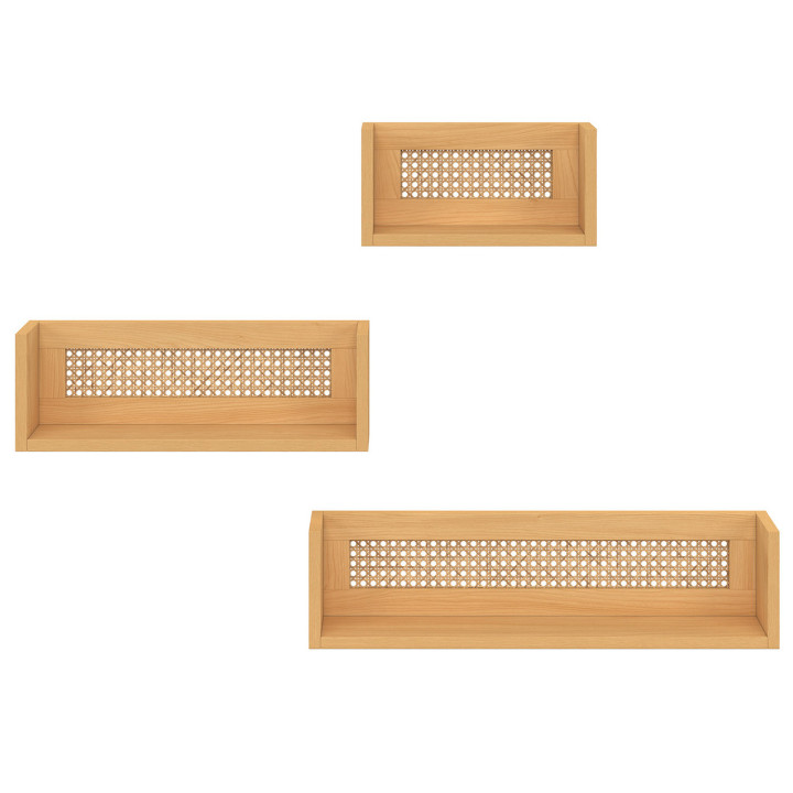 Set di 3 mensole da parete in legno e canna 60/45/30 cm - EDHEN | IdMarket