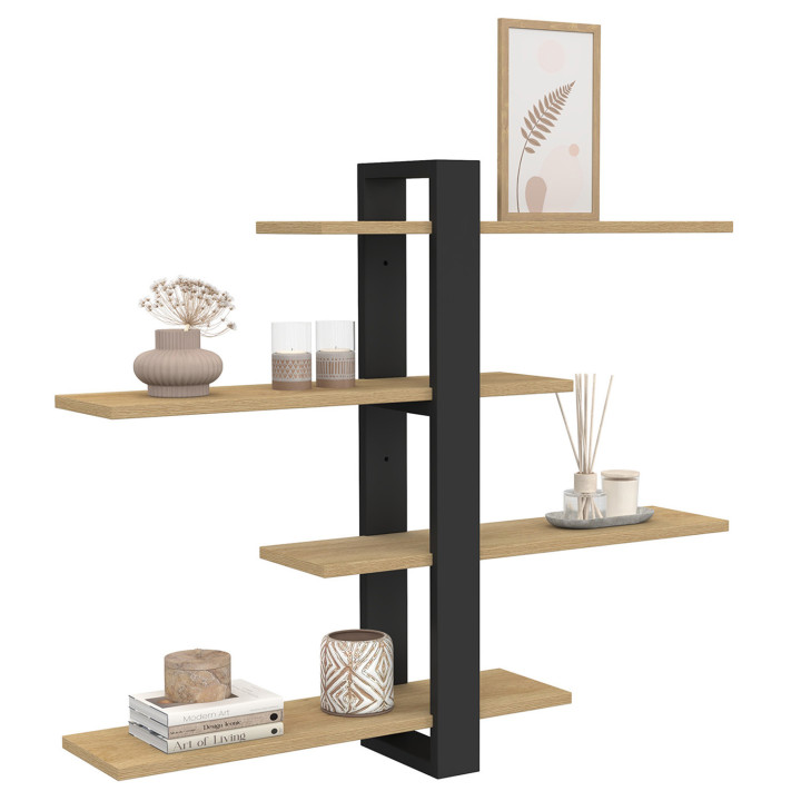 Scaffale a parete con 4 ripiani scorrevoli in faggio e nero - ORA | IdMarket