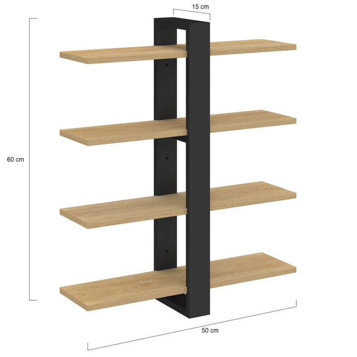 Scaffale a parete con 4 ripiani scorrevoli in faggio e nero - ORA | IdMarket
