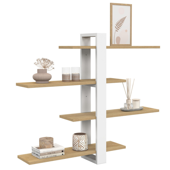 Scaffale a parete con 4 ripiani scorrevoli in faggio e bianco - ORA | IdMarket