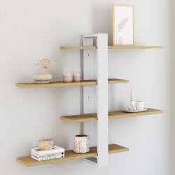 Scaffale a parete con 4 ripiani scorrevoli in faggio e bianco - ORA | IdMarket
