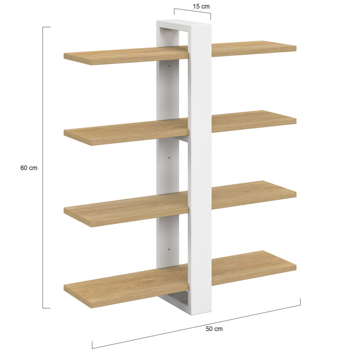 Scaffale a parete con 4 ripiani scorrevoli in faggio e bianco - ORA | IdMarket