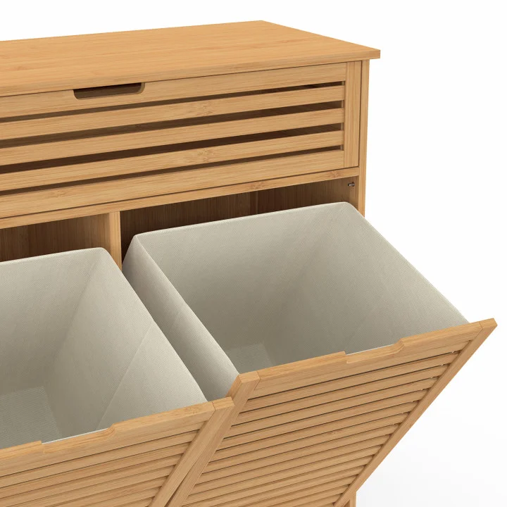 Mobile da bagno in bambù 2 cestini estraibili per la biancheria 1 cassetto - BEA | IdMarket