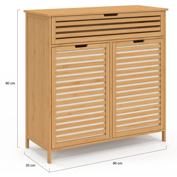 Mobile da bagno in bambù 2 cestini estraibili per la biancheria 1 cassetto - BEA | IdMarket