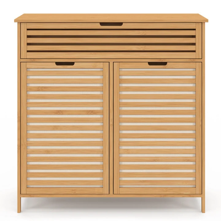 Mobile da bagno in bambù 2 cestini estraibili per la biancheria 1 cassetto - BEA | IdMarket