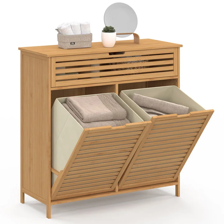 Mobile da bagno in bambù 2 cestini estraibili per la biancheria 1 cassetto - BEA | IdMarket