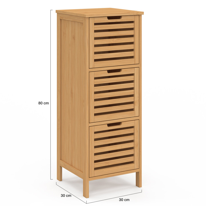 Mobile bagno a 3 ante in bambù 30 x 30 x 80 cm - BEA | IdMarket