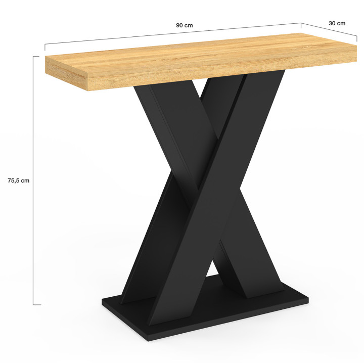 Console con piano in legno e base a X nera - ALICIA | IdMarket