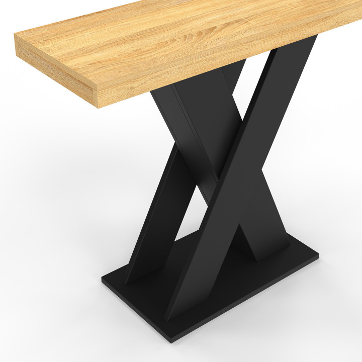 Console con piano in legno e base a X nera - ALICIA | IdMarket