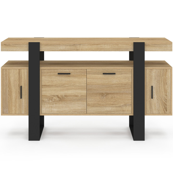Credenza bassa industriale 140 cm in faggio e nero - PHOENIX | ID Market