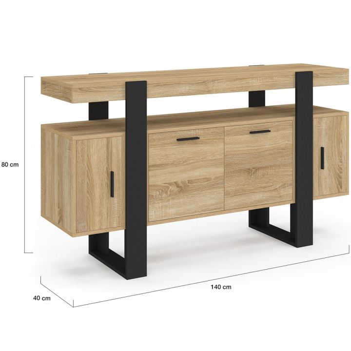 Credenza bassa industriale 140 cm in faggio e nero - PHOENIX | ID Market