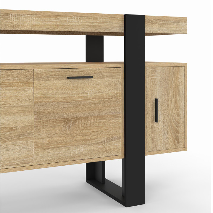 Credenza bassa industriale 140 cm in faggio e nero - PHOENIX | ID Market
