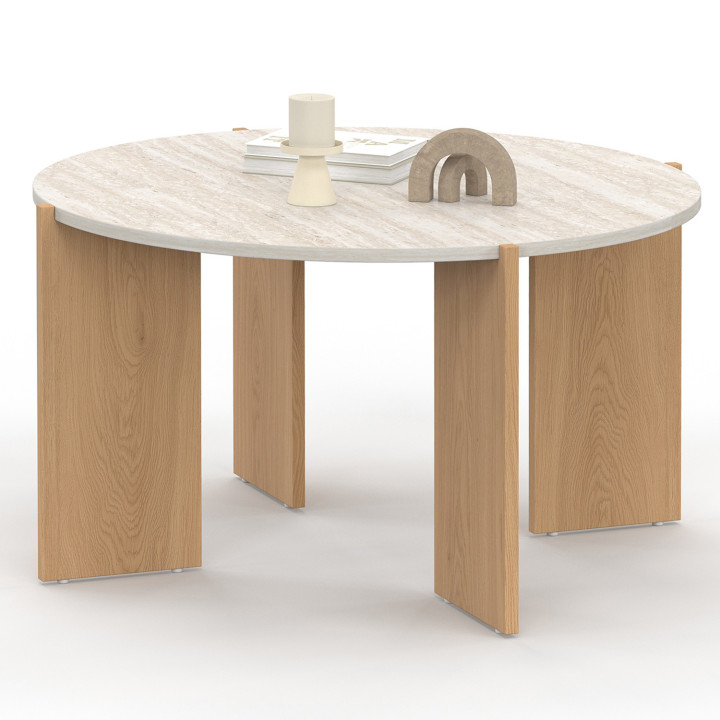 Tavolino rotondo ARMONIA 73 cm effetto travertino - ARMONIA | IdMarket