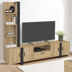 Mobile TV con ripiani e armadio 200 cm legno e nero