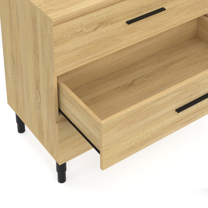 Mobile bagno 80 cm 3 cassetti in faggio e nero con gambe telescopiche