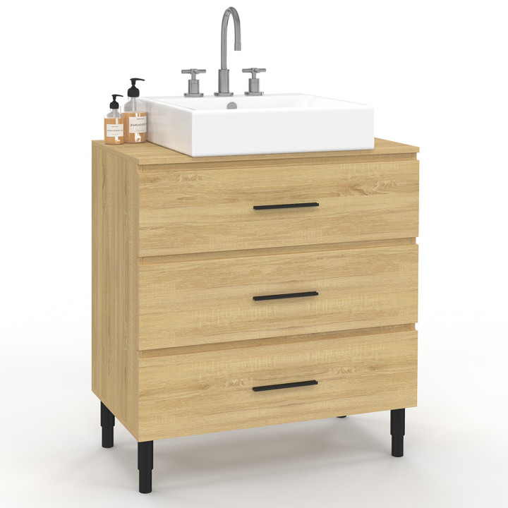 Mobile bagno 80 cm 3 cassetti in faggio e nero con gambe telescopiche