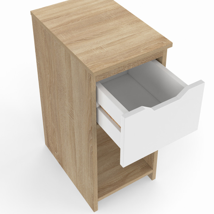 Set di 2 comodini stretti a 1 cassetto con nicchia in faggio e bianco - ANOUK | IdMarket