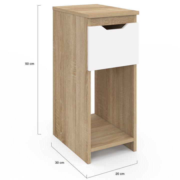 Set di 2 comodini stretti a 1 cassetto con nicchia in faggio e bianco - ANOUK | IdMarket