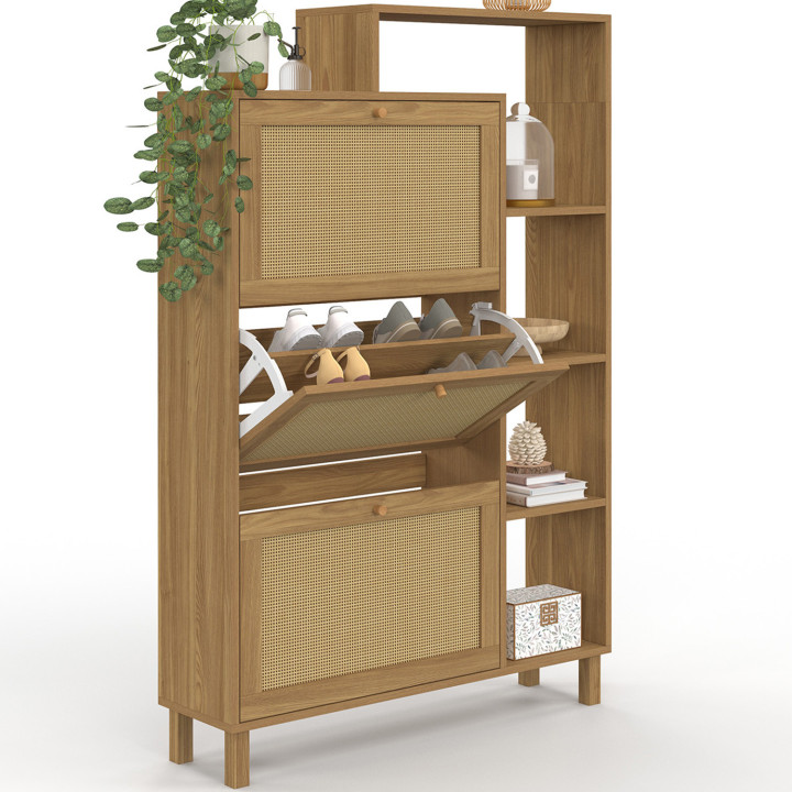 Scarpiera 18 paia 3 ante effetto canna naturale con ripiano - HANAE | IdMarket