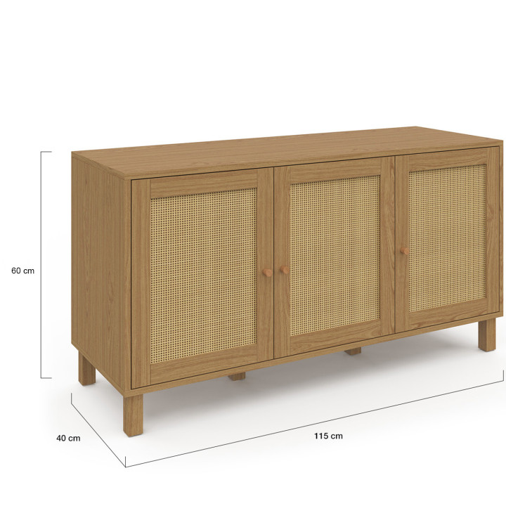 Credenza bassa vintage a 3 ante da 113 cm effetto canna - HANAE | ID Market